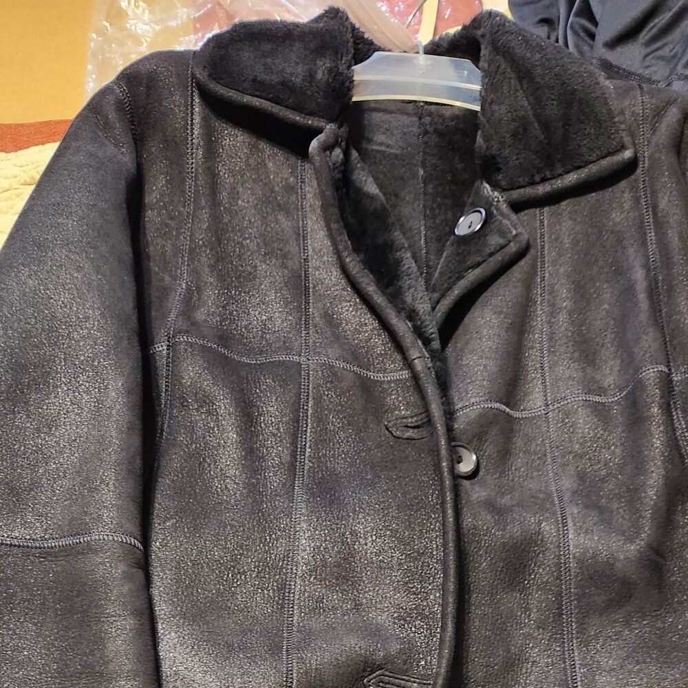 Black Full Length Shearling Coat - image 4